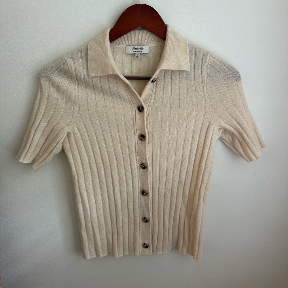 Madewell Cream 100% Cashmere Button-Up Sweater